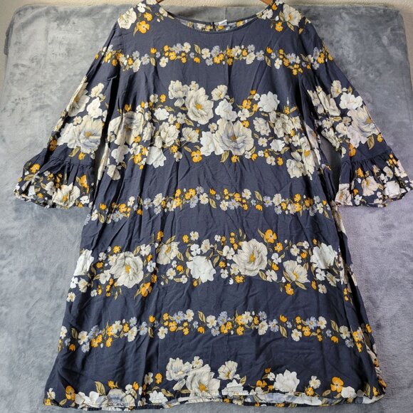 Old Navy Womens XXL Navy Floral Shift Dress 3/4 Sleeve Casual Spring Boho Vibe - Picture 1 of 8